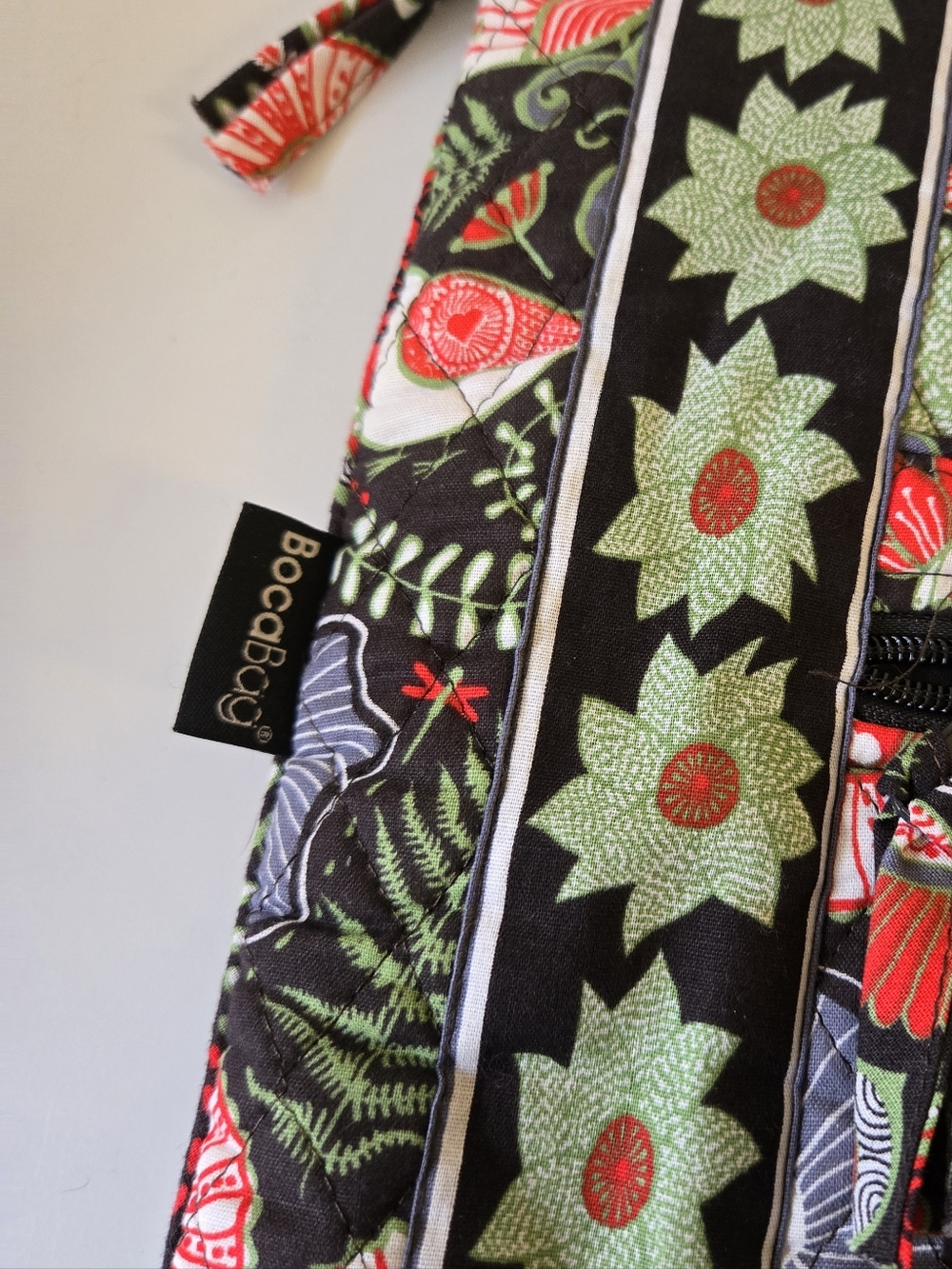 Floral Patchwork Cosmetic Pouch in Black, Green & Red - Picture 2 of 4